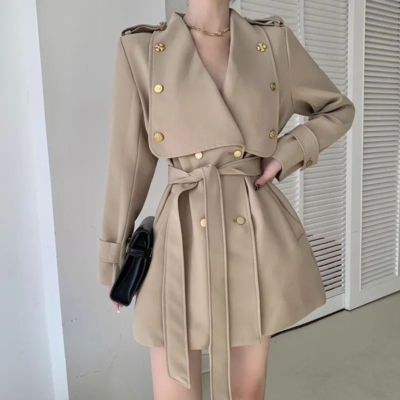 

High quality Autumn Winter Khaki Women's Trench Coat Sashes Fashion Long Sleeve Double Breasted Casual Office OL Windbreaker