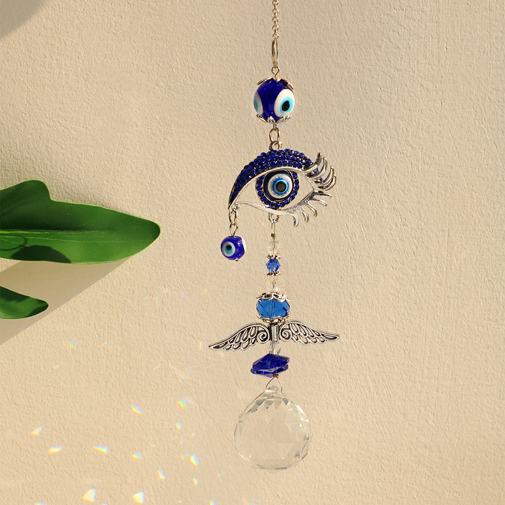 

Hanging Crystal Angel Suncatcher Blue Evil Eye Sun catcher for Window Garden Home Decoration Protection and Good Luck Charm Gift