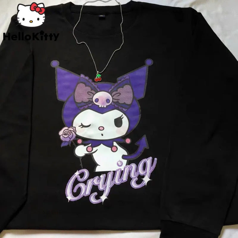 Sanrio Kuromi Streetwear Y2k Autumn Winter Korean New Loose Hip-hop Trendy Cartoon Couple Baseball Women Man Fashion Pullovers