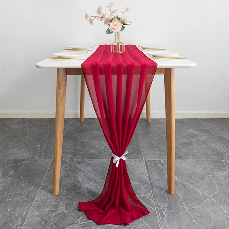 

Red Color Table Runner for Table 70x300cm Simple Style Chiffon Table Runner Decoration nappe de table Banquet Wedding Decoration