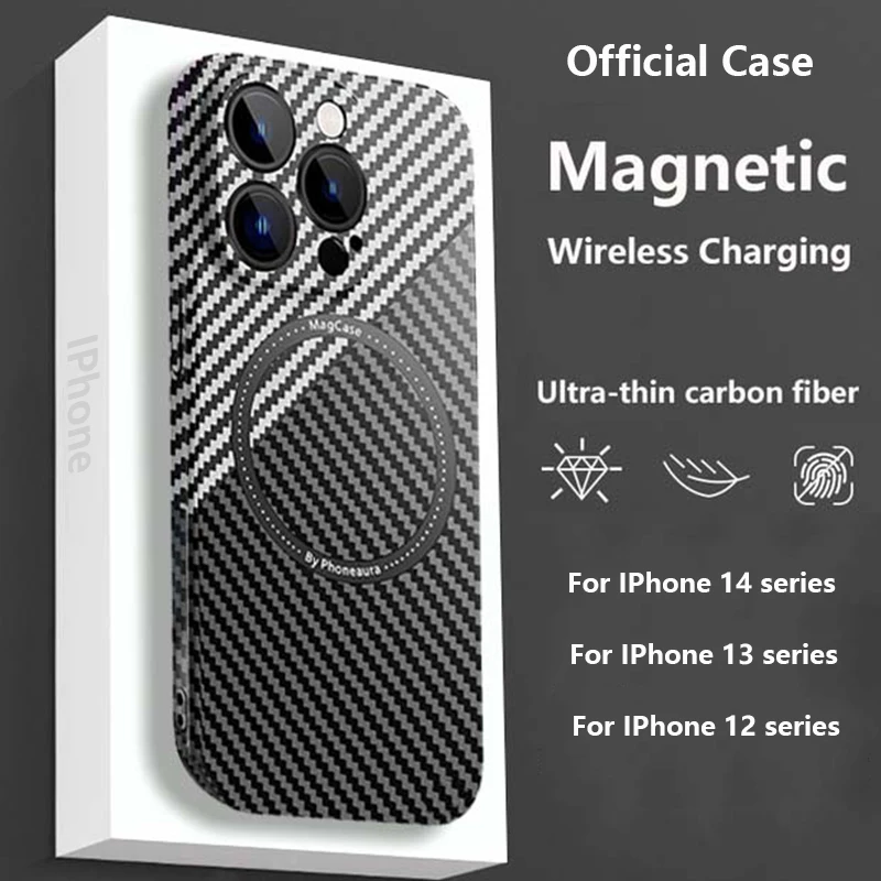 

Z-SHOW Ultra-thin Carbon Fiber Case For Iphone Apple 14 13 12 Pro Max Magsafe Magnetic Wireless Charging Shockproof Cover Case