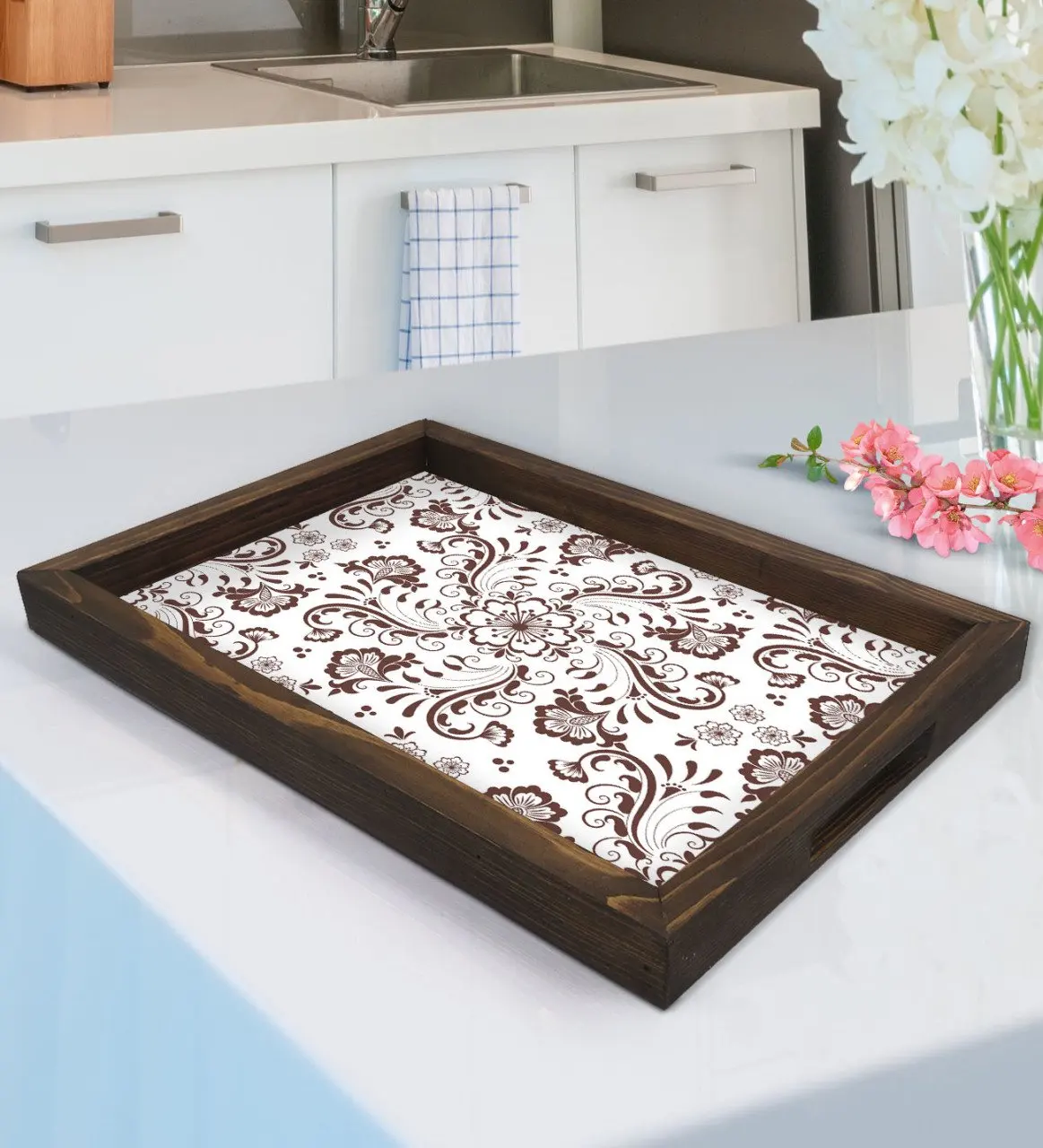 

BK Gift Retro Motif Design Natural Wood Tepsi-3