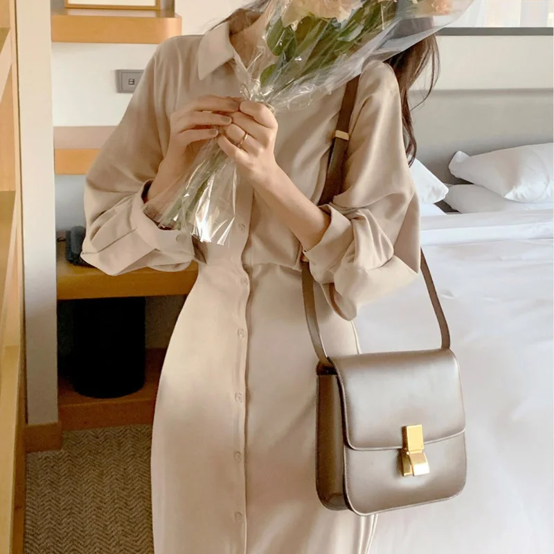 

Spring Autumn Fashion Women Long Sleeve Midi Shirt Elegant Dress Bodycon Solid Dresses Women Casual Slim Party Clothes