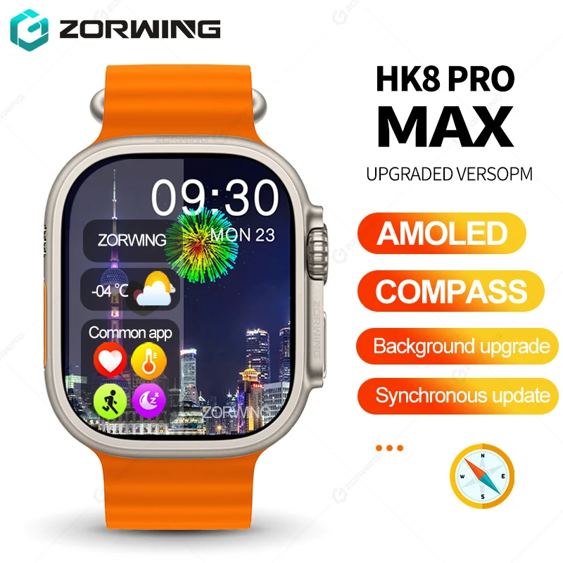 

HK8 Pro Max Smart Watch Ultra Men 49mm AMOLED Compass NFC Smartwatch Smooth Touch Silent Crown Fitness Watch for Android IOS
