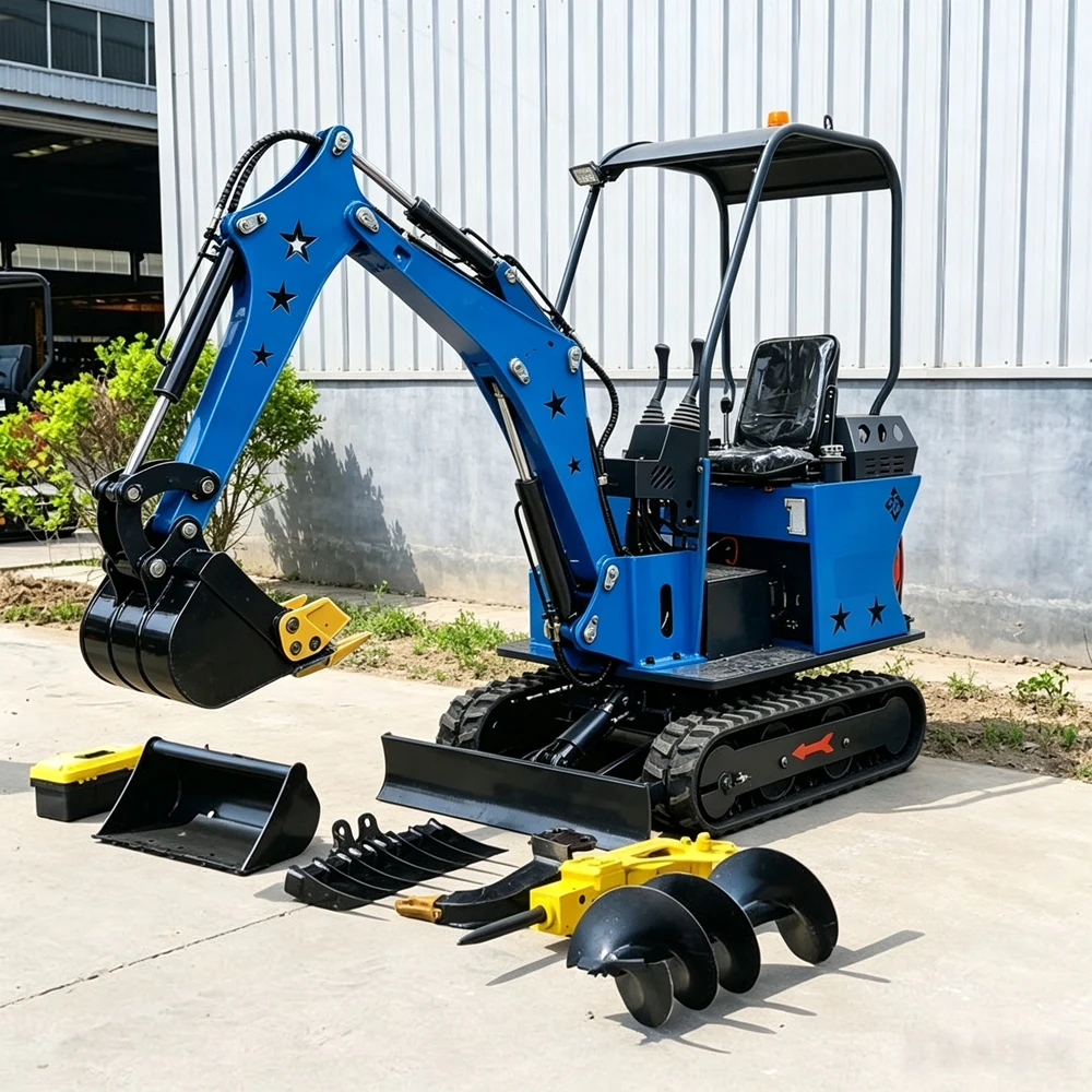 Фото Дизельный мини-экскаватор 1,7 тонны с двигателем Kubota/Yanmar и траншеекопателем для строительства, дома, сада. Быстрая доставка. №1
