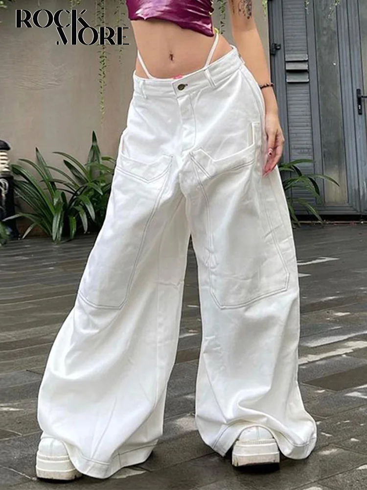 

Женские широкие брюки-карго Rockmore, свободные брюки-карго с заниженной талией и карманами, y2k хиппи в Корейском стиле