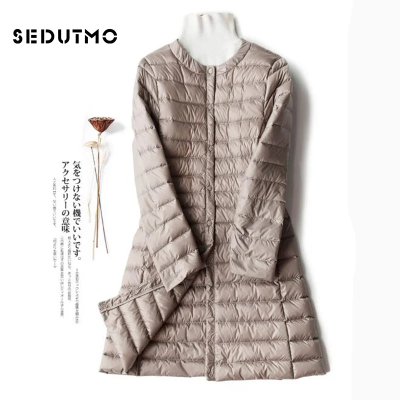 

SEDUTMO Winter Womens Down Jackets Ultra Light Duck Down Coat Long Puffer Jacket Black Autumn Parkas ED513