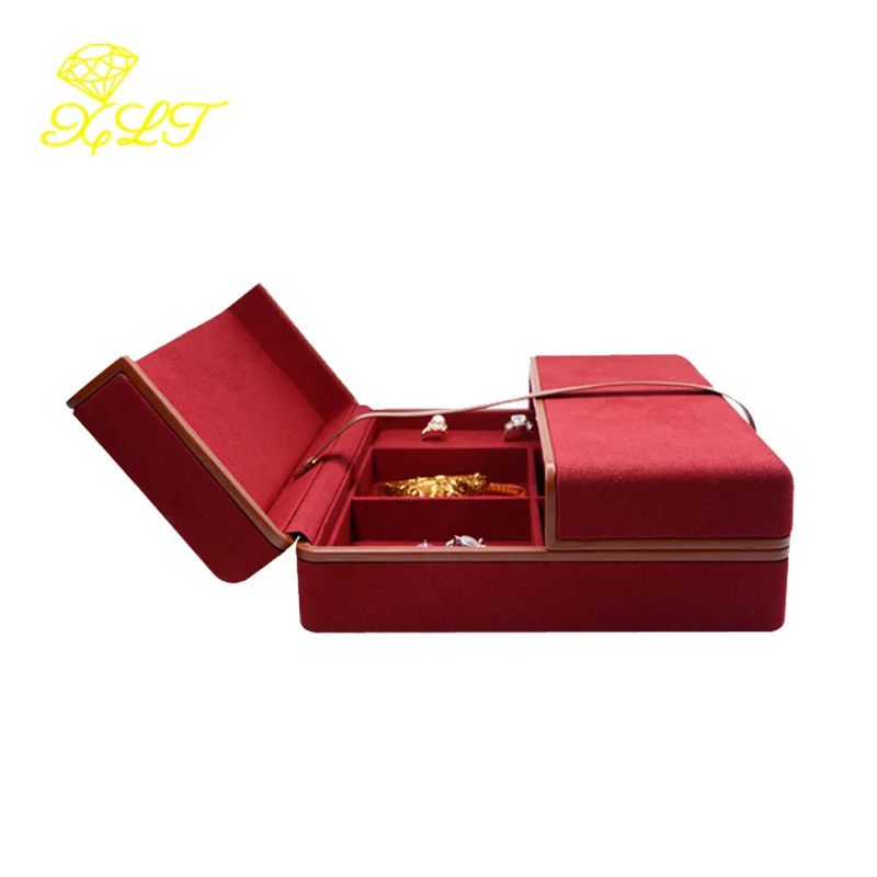 Double Open Jewelry Storage Box Double Layer Necklace Ring Packaging Box High-end Microfiber Jewelry Box Jewlery Organizer Case