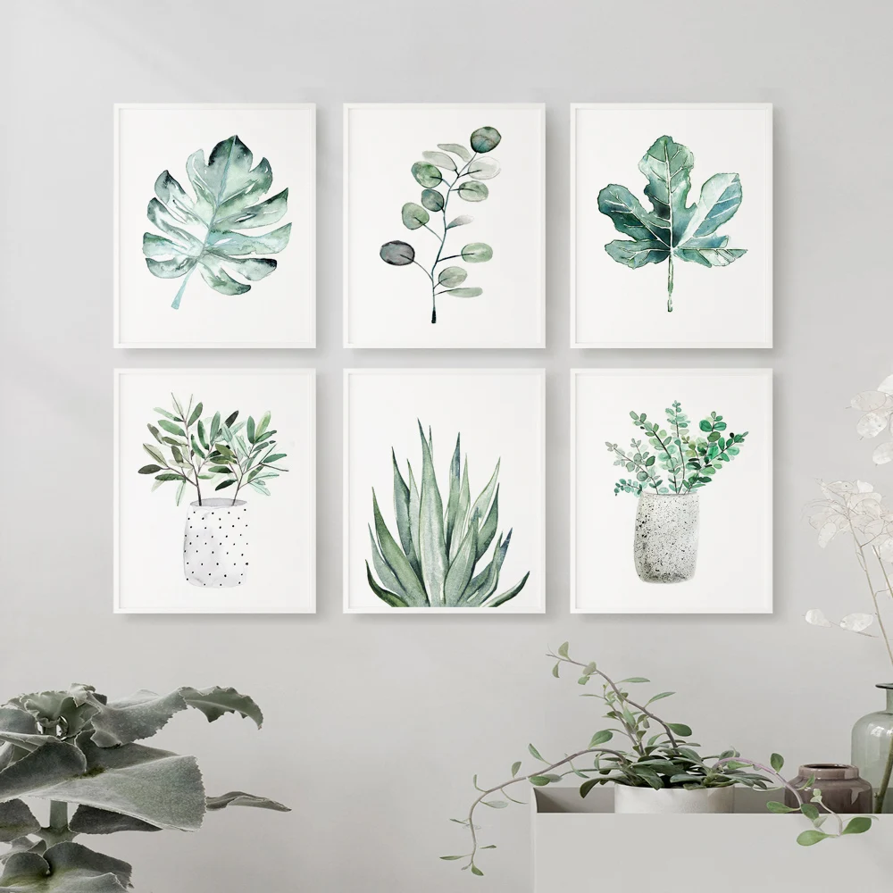 Растительные принты плакаты без рамки декор для гостиной набор из 6 картин на