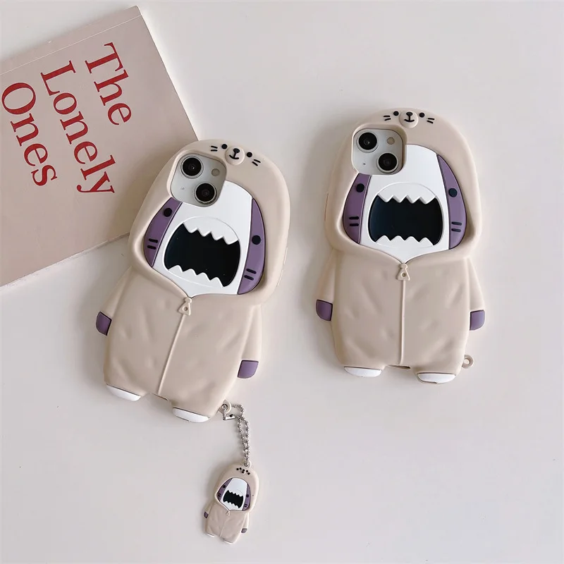

3D Cartoon Sweater Shark Silicone Phone Case Cover for IPhone 11 12 13 14 Pro Max Shockproof Cases for IPhone 14 Pro Max Case