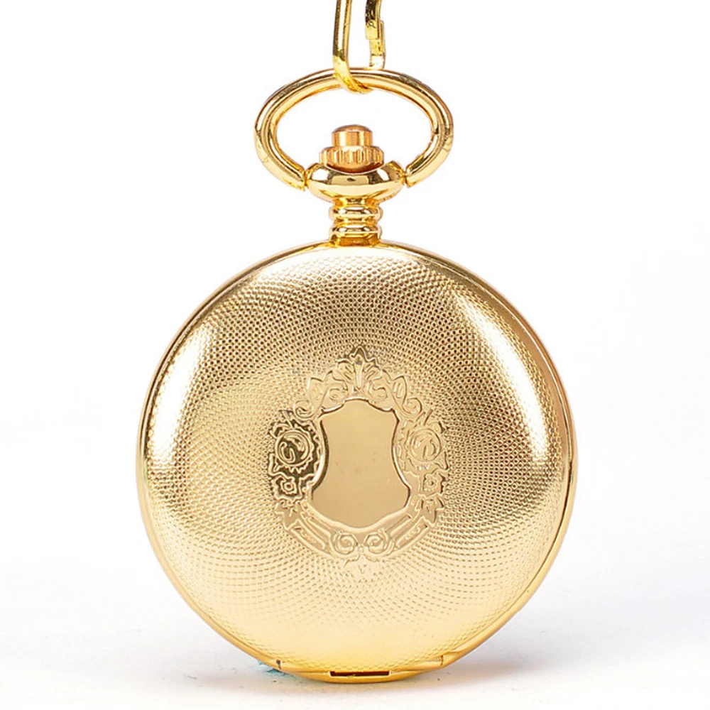 2 Pieces Luxury Vintage Mechanical Pocket Watch for Men Male Engraved Case Roman Numerals Dial Man Fob Chain Man Pendant Clock