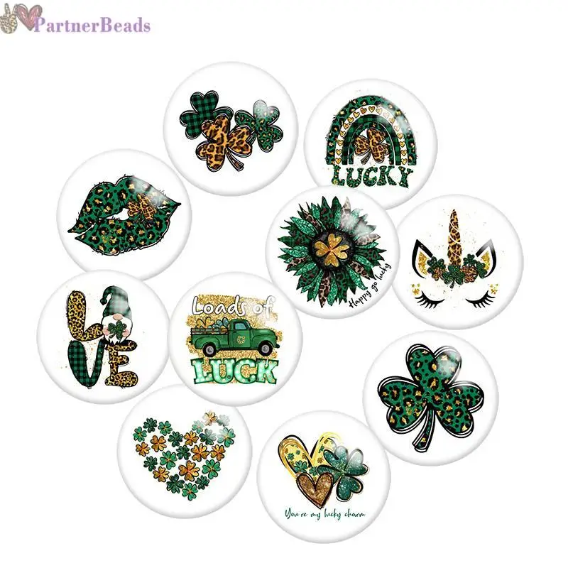 

Green LUCKY Clover Round Photo Glass Cabochon Demo Flat Back Making Findings 20mm Snap Button S0621