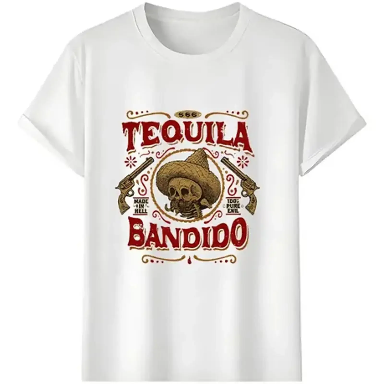 Фото Футболка Muscle Freaks Tequila Bandido Estilo Skull Cowboy в винтажном стиле, с эффектом потертости, для повседневной носки, мужская, размер S. №1