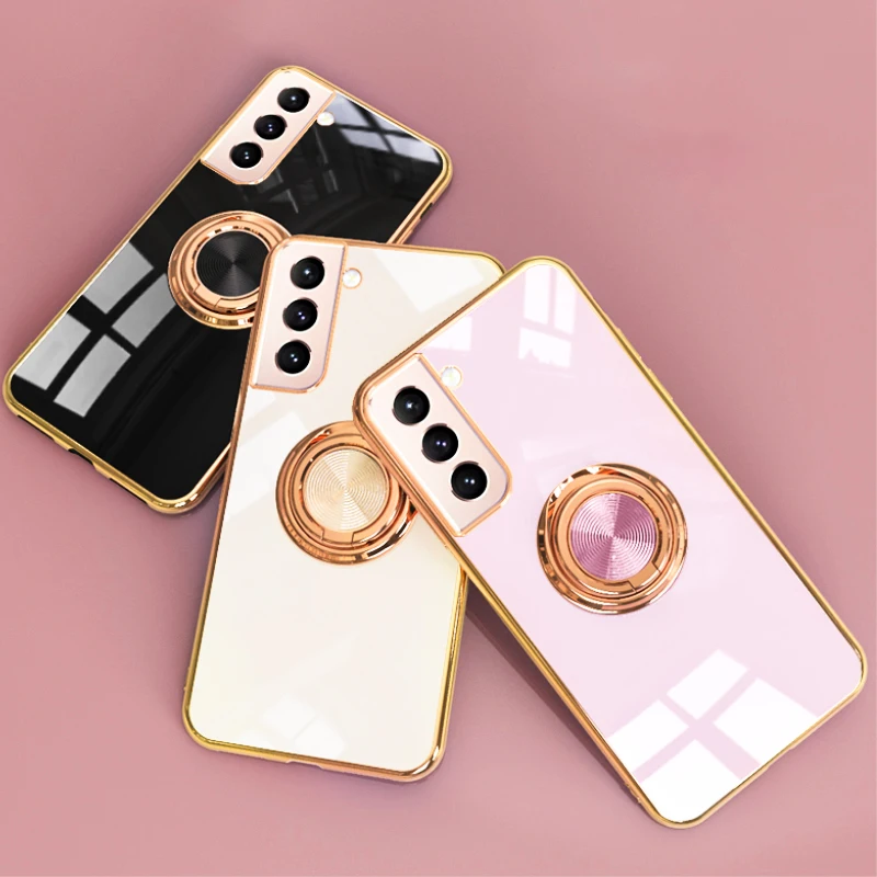 

Plating Silicone Phone Case For Samsung Glaxy Note 20 Ultra 10 9 S22 S21 S20 FE S10 Plus With Ring Holdere Protectiv Cover