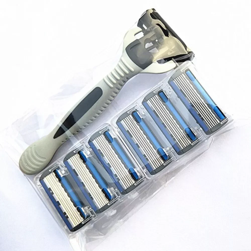 

Layers Razor 1 Razor Holder + 7 Blades Replacement Shaver Head Cassette Shaving Razor Set Blue Face Knife For Man