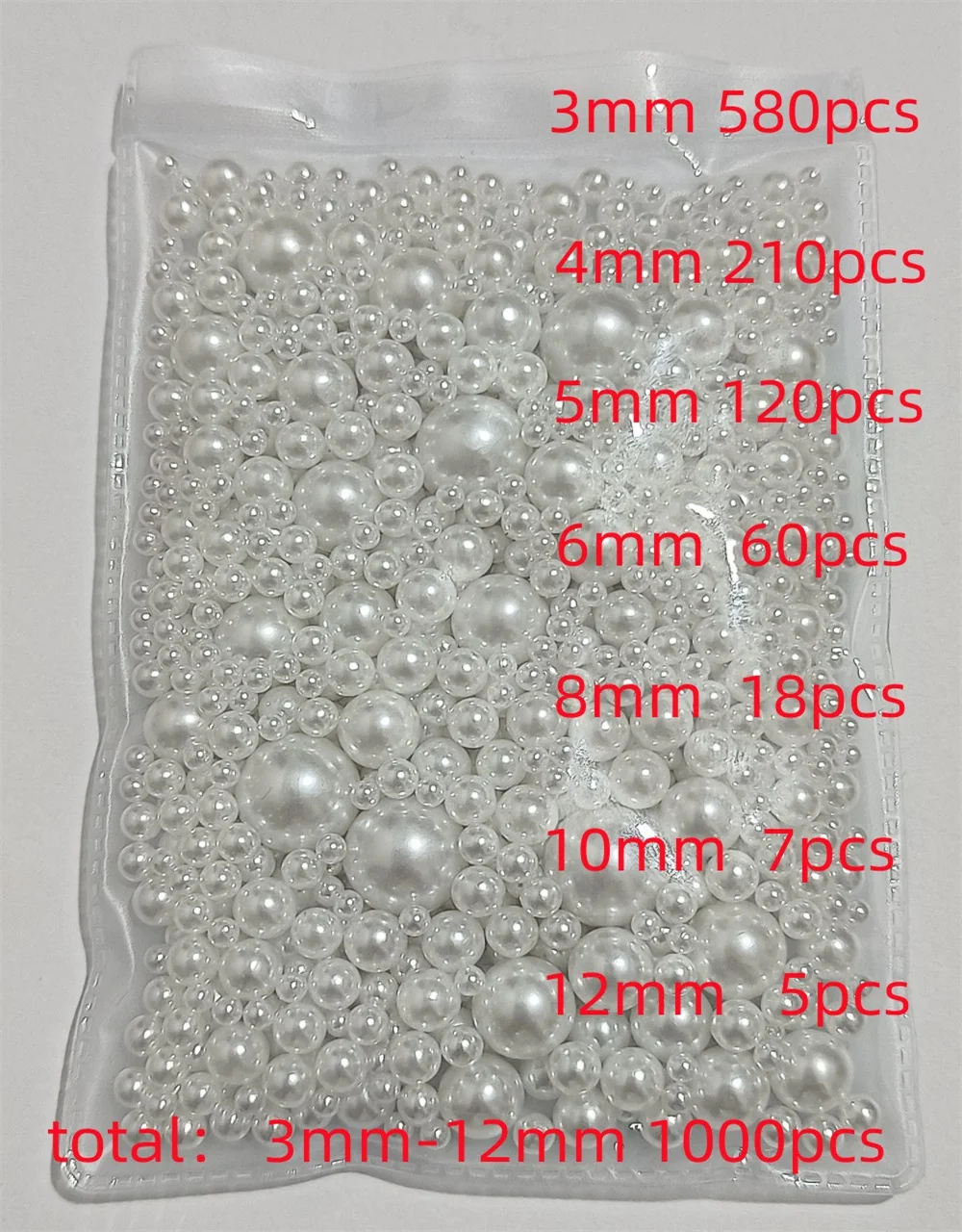 

3-12mm mixed size 1000pcs Pearl white/ABS No hole round imitation plastic pearls for needlework and jewelry making