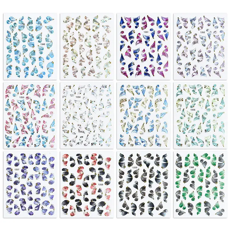 

2022 New Geometric Art Flower Nail Stickers Fashion DIY Purple Green Black Blue Nail Stickers Designer Decorate Nail Decal
