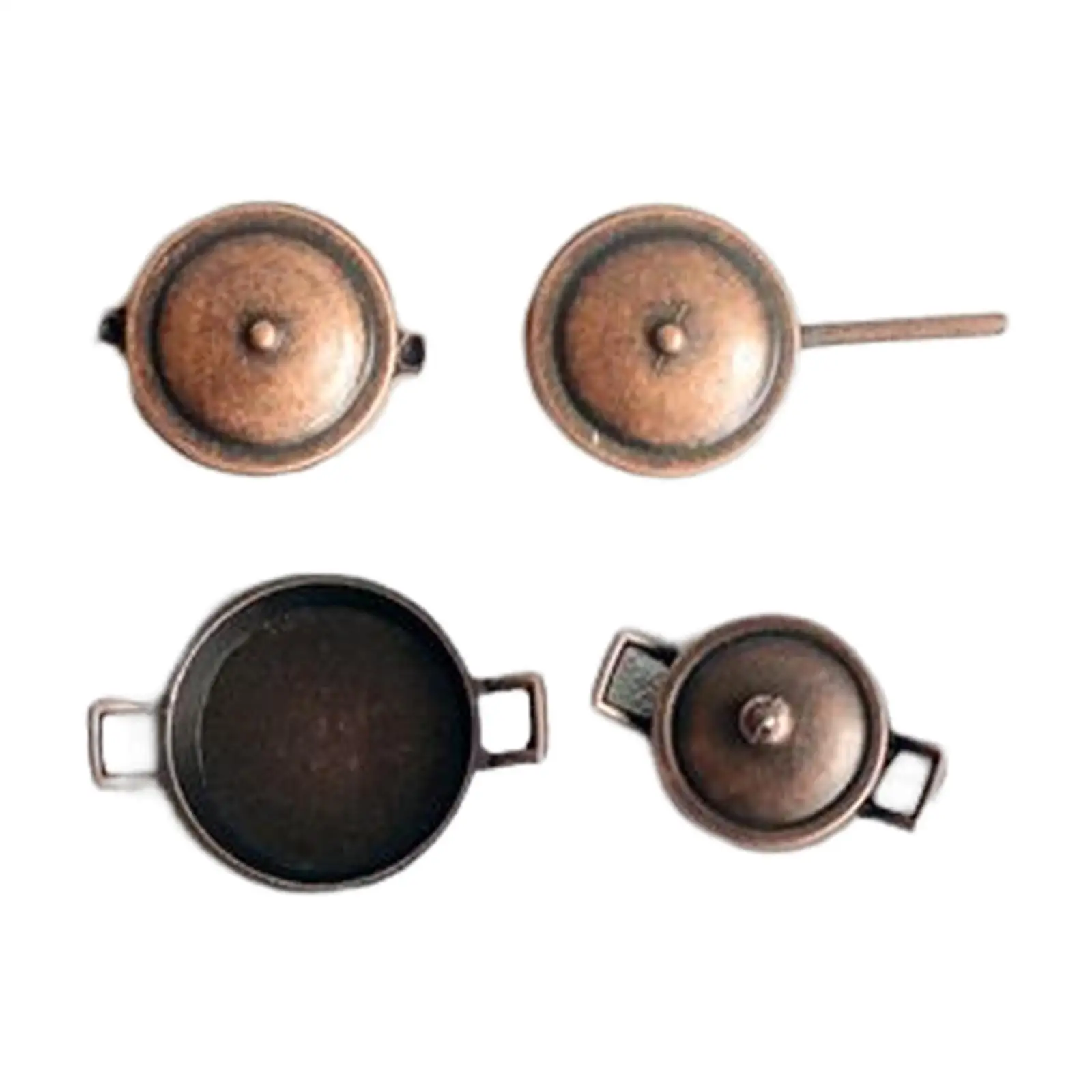 

4 Pieces Dinnerware Landscape Dining Room 1:12 Metal Pots and Pans