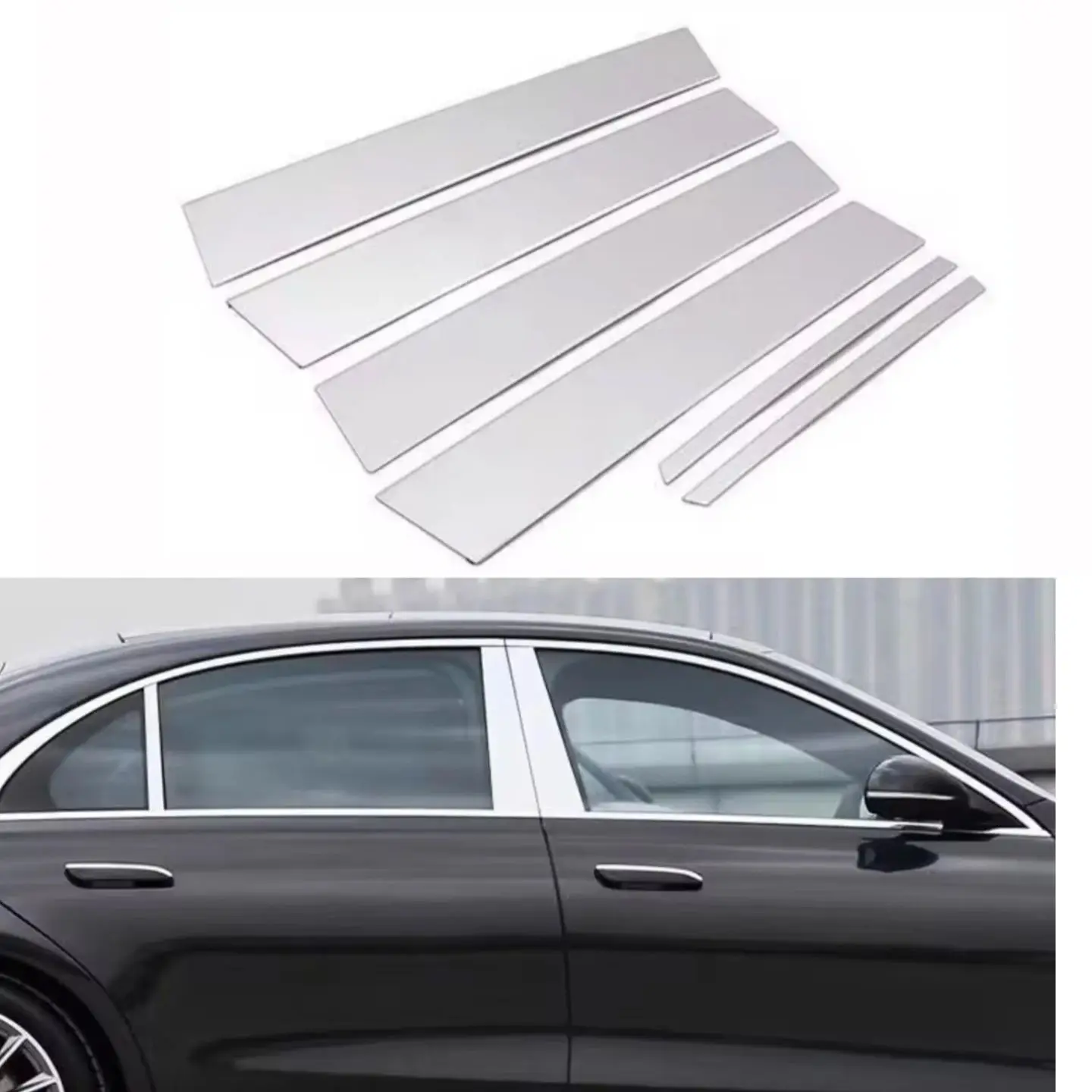 

Серебристый хромированный столб, подходит для Mercedes-Benz S-Class W221, боковая накладка на дверь, оконная крышка, автомобильная наклейка, хромированная наклейка