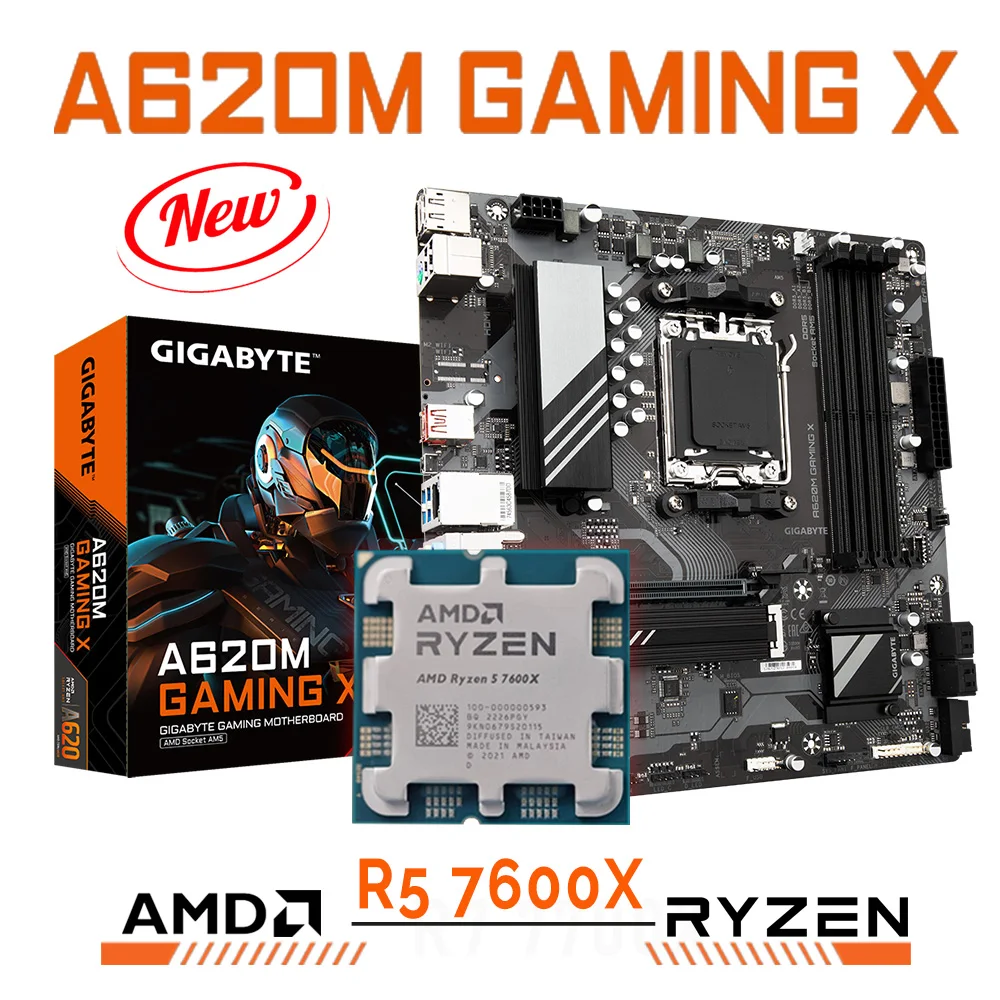 

AMD Ryzen 5 7600X Processors CPU Combo With Gigabyte A620M GAMING X DDR5 Motherboard AMD A620 Socket AM5 128GB M.2 Mainboard NEW