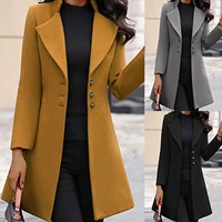 new fall fashion long cardigan women long sleeve woolen coat lapel solid color long jacket coat korean version