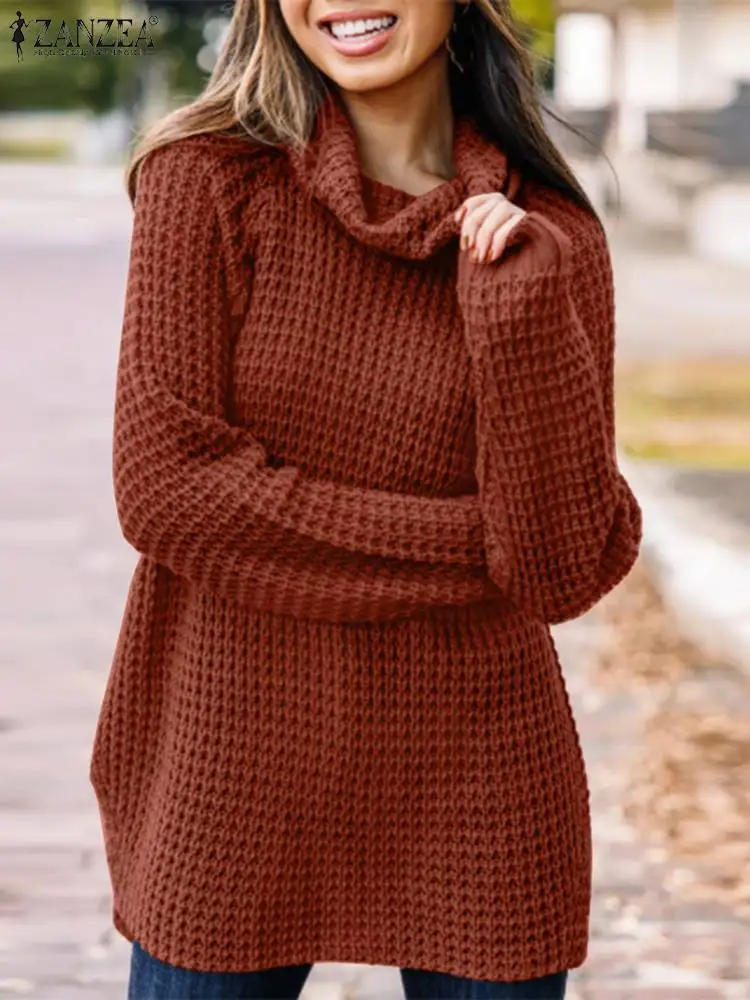 

Женская Осенняя блузка с высоким воротником ZANZEA, элегантная офисная рубашка, модные однотонные блузки, пуловер оверсайз, Женская туника, То...