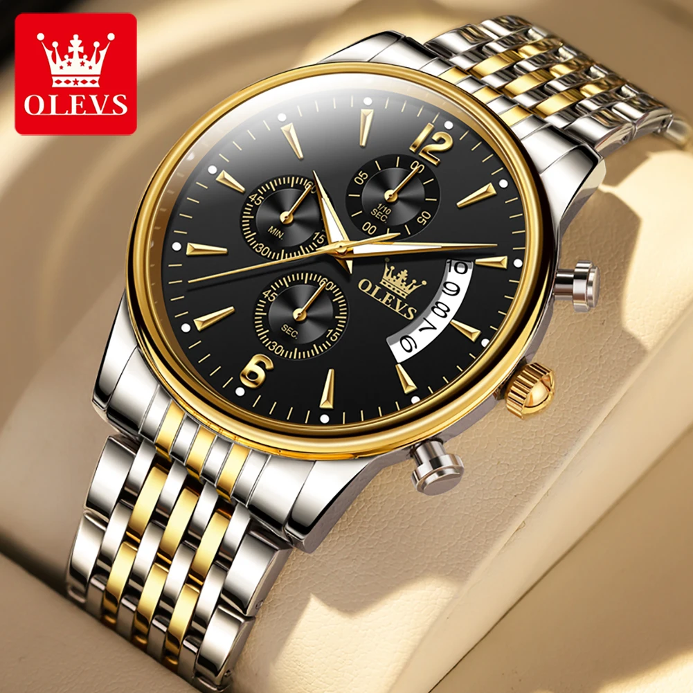 

OLEVS 2023 New Business Quartz Watch For Men Multifunction Chronograph Classic Male Wristwatch Stainless Steel Reloj Hombre