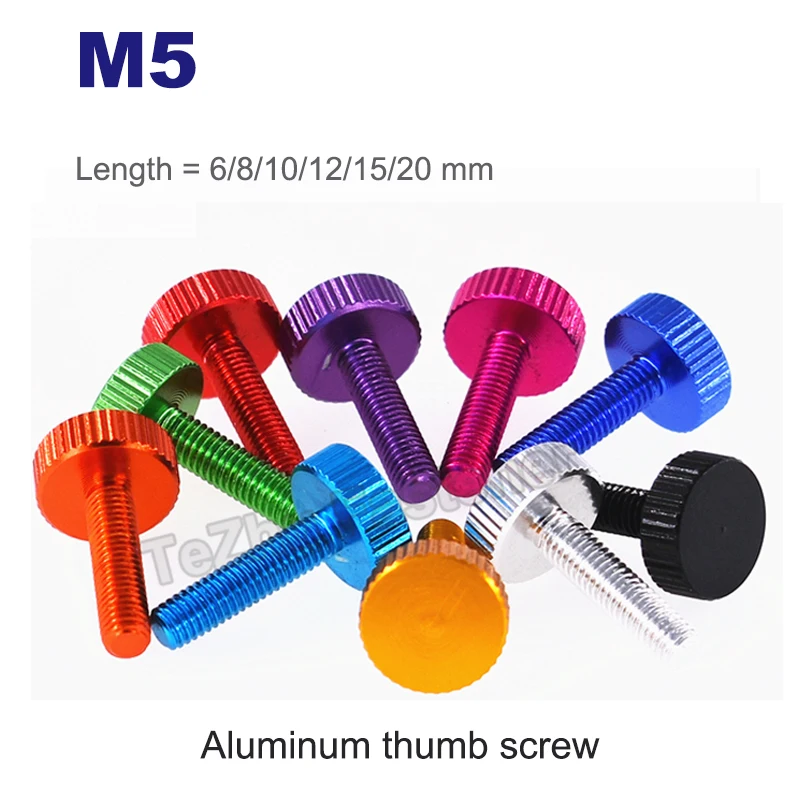

2/10pcs M5 алюминиевый большой винт плоской цилиндрической головки руки затянуть болт DIY компьютера корпуса длиной 6 8 10 15 20 мм Anodizin
