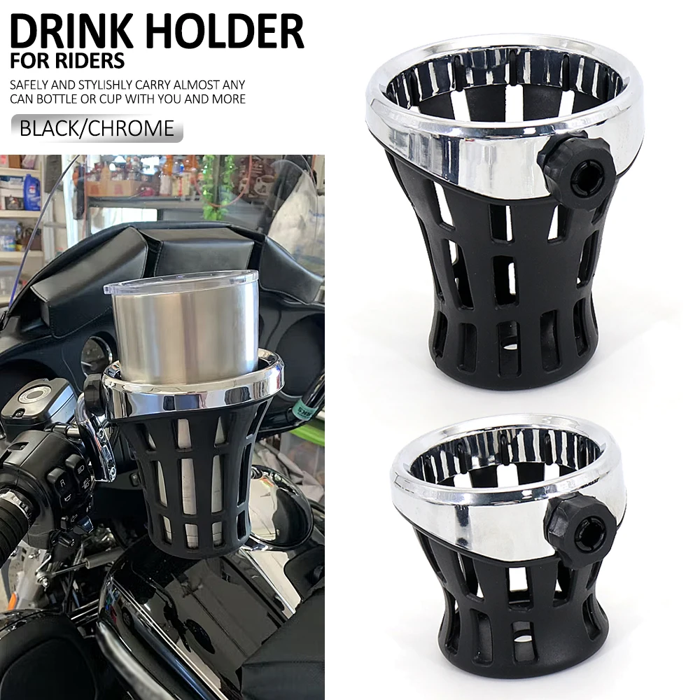 New Black / Chrome Rubber Rider Passenger Coffee Holder Water Bottle Drink Holder Accessories For Kawasaki For Suzuki For Honda