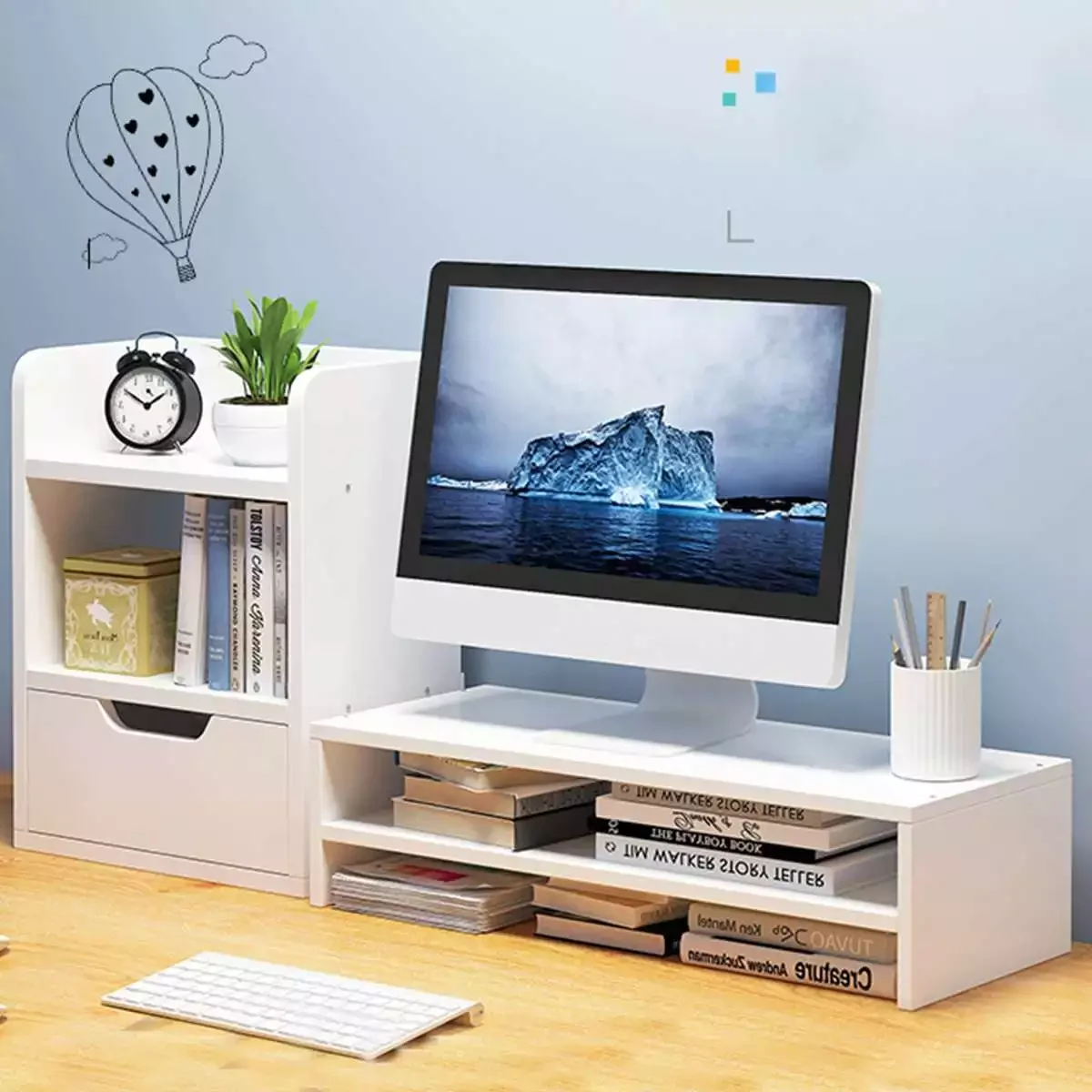 

Multi-function Laptop Holder Computer Monitor Stand Riser MDF Desk Organizer Shelf Easy Assemble For Home Office Desktop