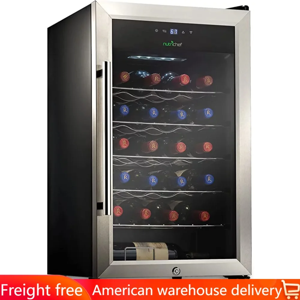 

Stainless Steel Transparent Glass Door Wine Refrigerator 24 Bottle Refrigerator Cooling System Fridge Freezing Appliances,