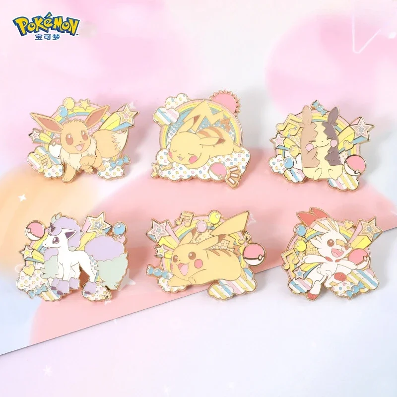Броши с изображением Покемона мультфильма Пикачу розовые кавайные Eevee Ponyta Morpeko