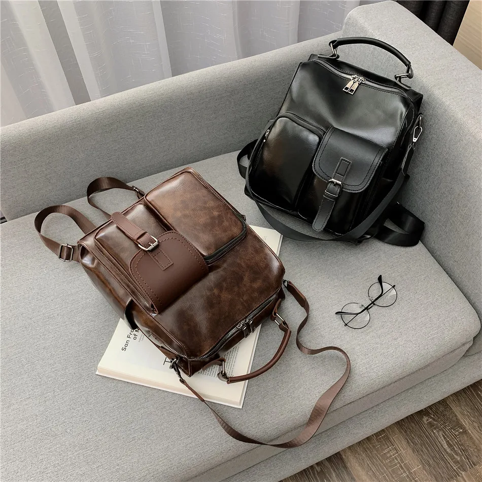 

Fashion Women PU Leather School Bags Vintage Backpack Women Large Capacity Backpacks Mochilas Para Mujer Sac A Dos Femme Bolsos