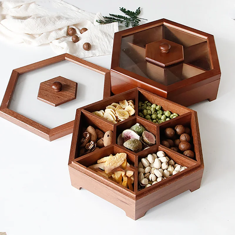 

European creative solid wood candy box with lid dry fruit snack box home wooden nuts melon storage box wedding gift