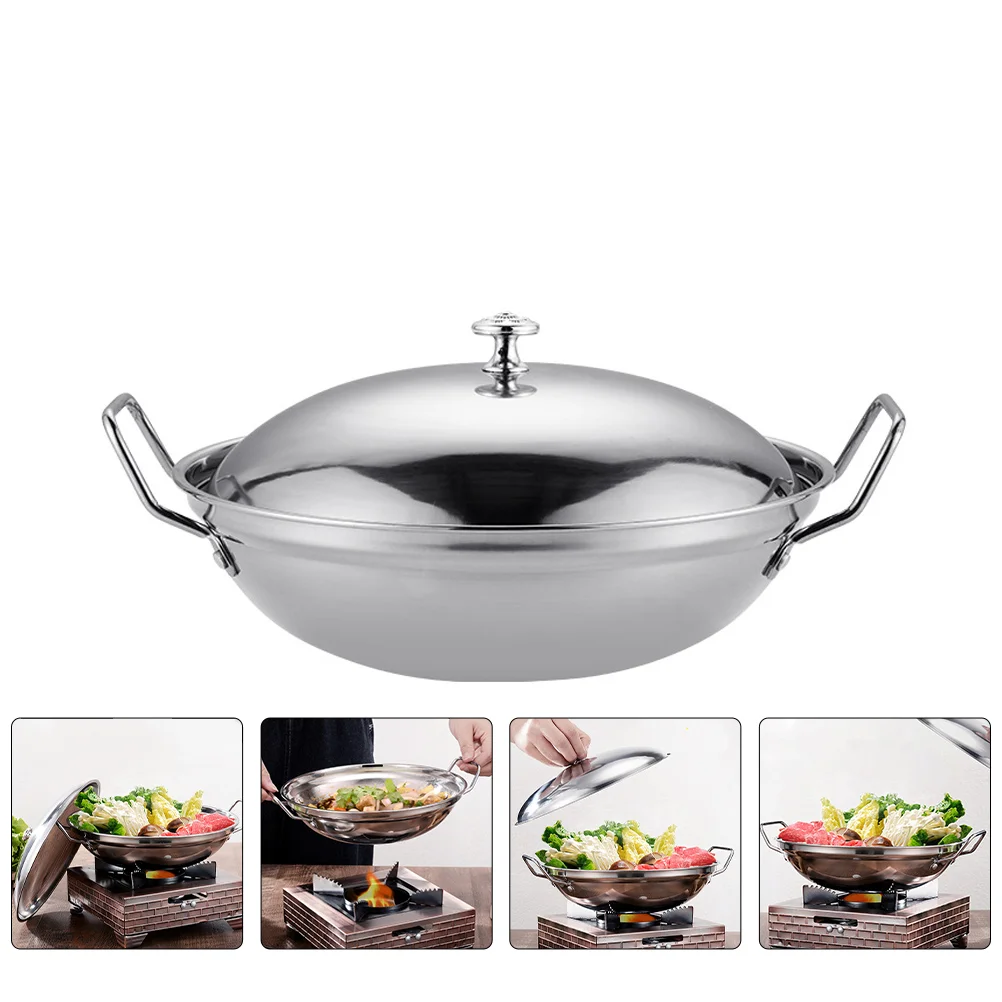 

Pot Pan Wok Cooking Hot Stove Stainless Steel Gas Fry Stir Sauce Kitchen Noodle Pasta Soup Omelette Frying Cooker Chinese Handle