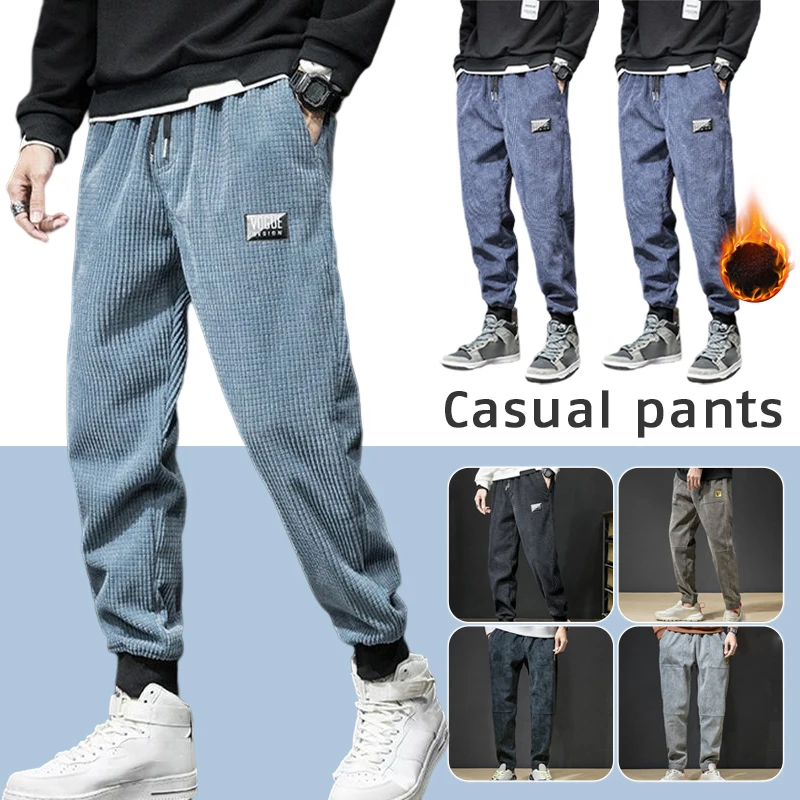 

Winter Plus Velvet Thicken Pants Men Casual Jogger Warm Fur Sweatpants Fleece Elastic Waist Trousers Track Pants