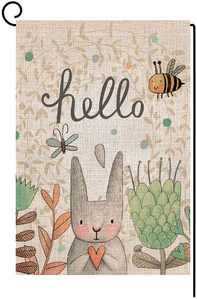 

Hello Easter Bunny Garden Flag Vertical Double Sided 12x 18 Inch Spring Rabbit Yard Decor