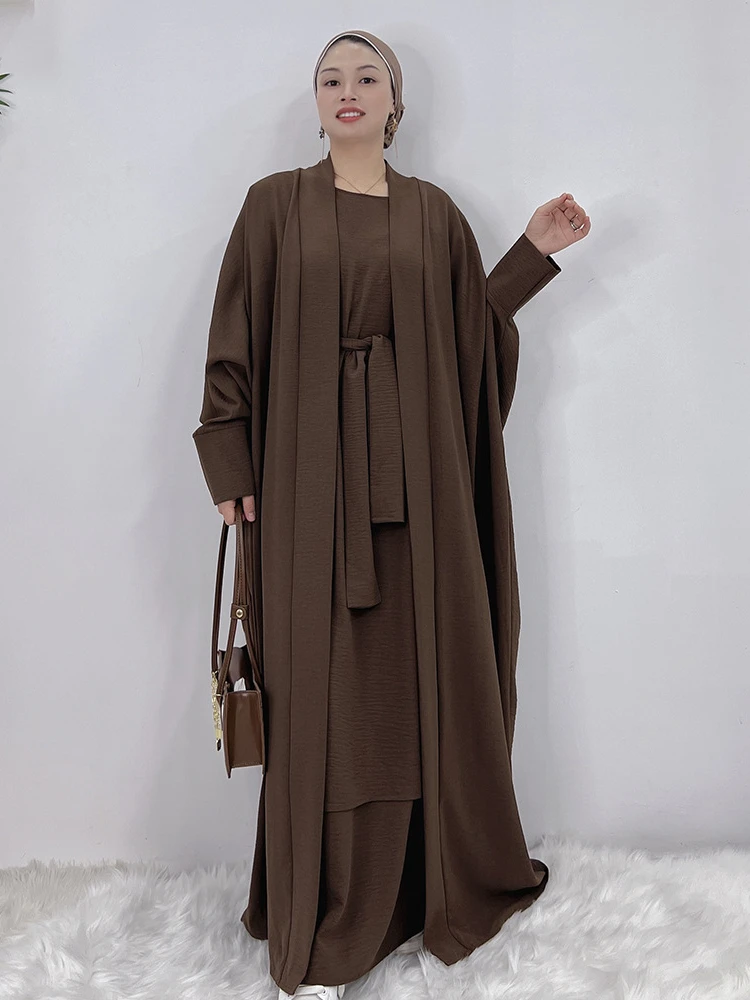 

ИД мусульманские комплекты из 2 предметов Abaya кимоно, подходящий костюм, индейка, Мерцающая Ткань, Внутреннее платье, ислам, скромные наряды