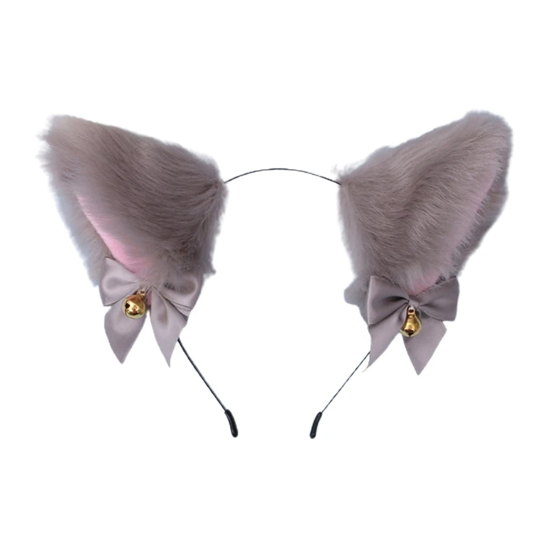 

Women Sweet Lovely Anime Lolita Headband Cute Furry Plush Ears Hair Hoop with Bowknot Small Bells Cosplay Headpiece