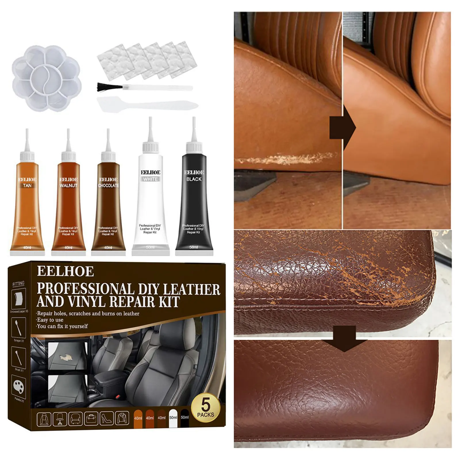 

Car Leather Repair 5 Colours Set Car Leather Crack Repair Perfect Color Matching Restorer Of Your Furniture Jacket Sofa Boat Or