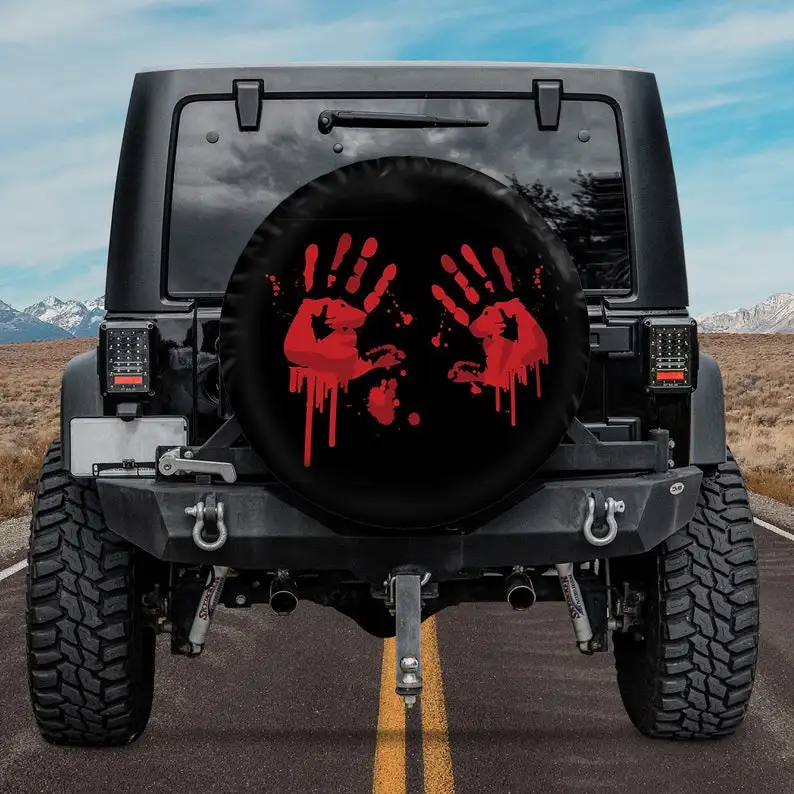 

Halloween Bloody Handprints Spare Tire Cover - Car Accessories, Custom Spare Tire Covers Your Own Personalized Design,
