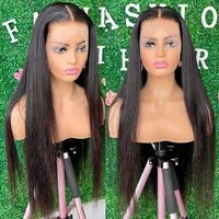 26inch 180%density brazilian soft long straight natural black preplucked glueless lace front wig for black women with baby hair