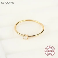 ccfjoyas 14k gold plated geometric square crystal zircon ring 925 sterling silver korean style ins women ring fashion jewelry