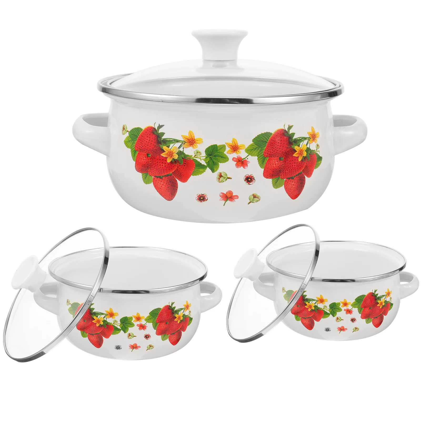 

3 pcs Small Cooking Pans Stock Pot Kitchen Cooking Pot Stackable Pot Enamel Pots with Lids