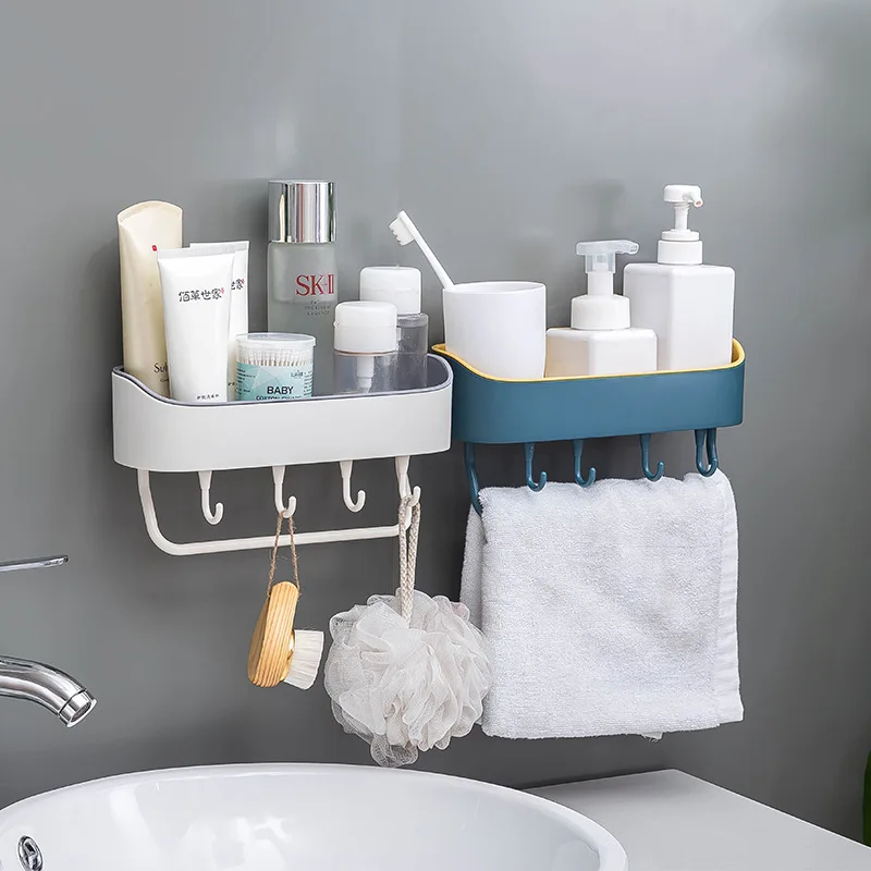 

Wall Mounted Bathroom Shelves Floating Shelf Shower Hanging Basket Shampoo Holder WC Accessories Kitchen Seasoning Storage Rack