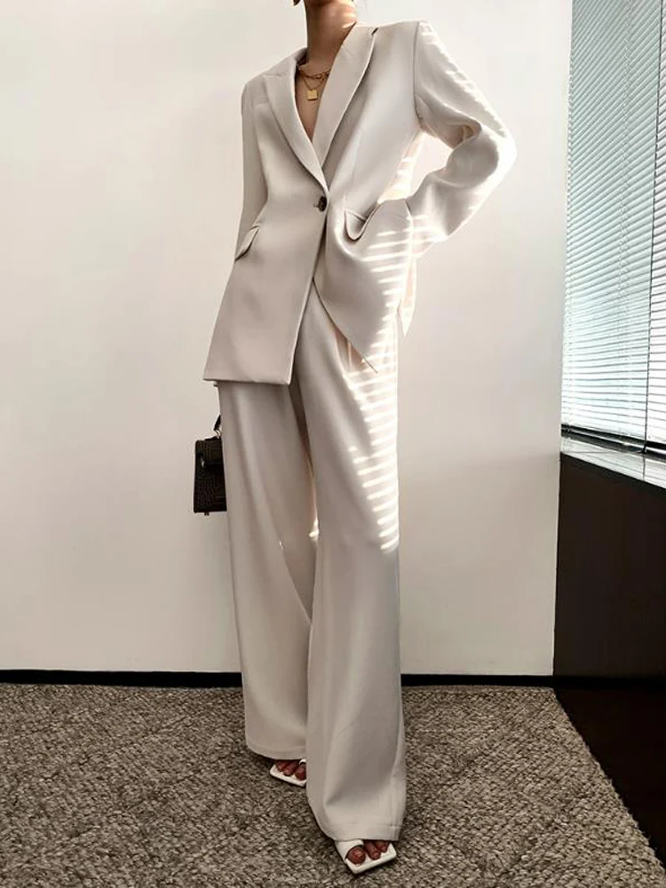 Women's Lapel Blazer Set of 2 Loose Ladies Suit Set 1 Button Chic Elegant Pant Set Women's Uniform