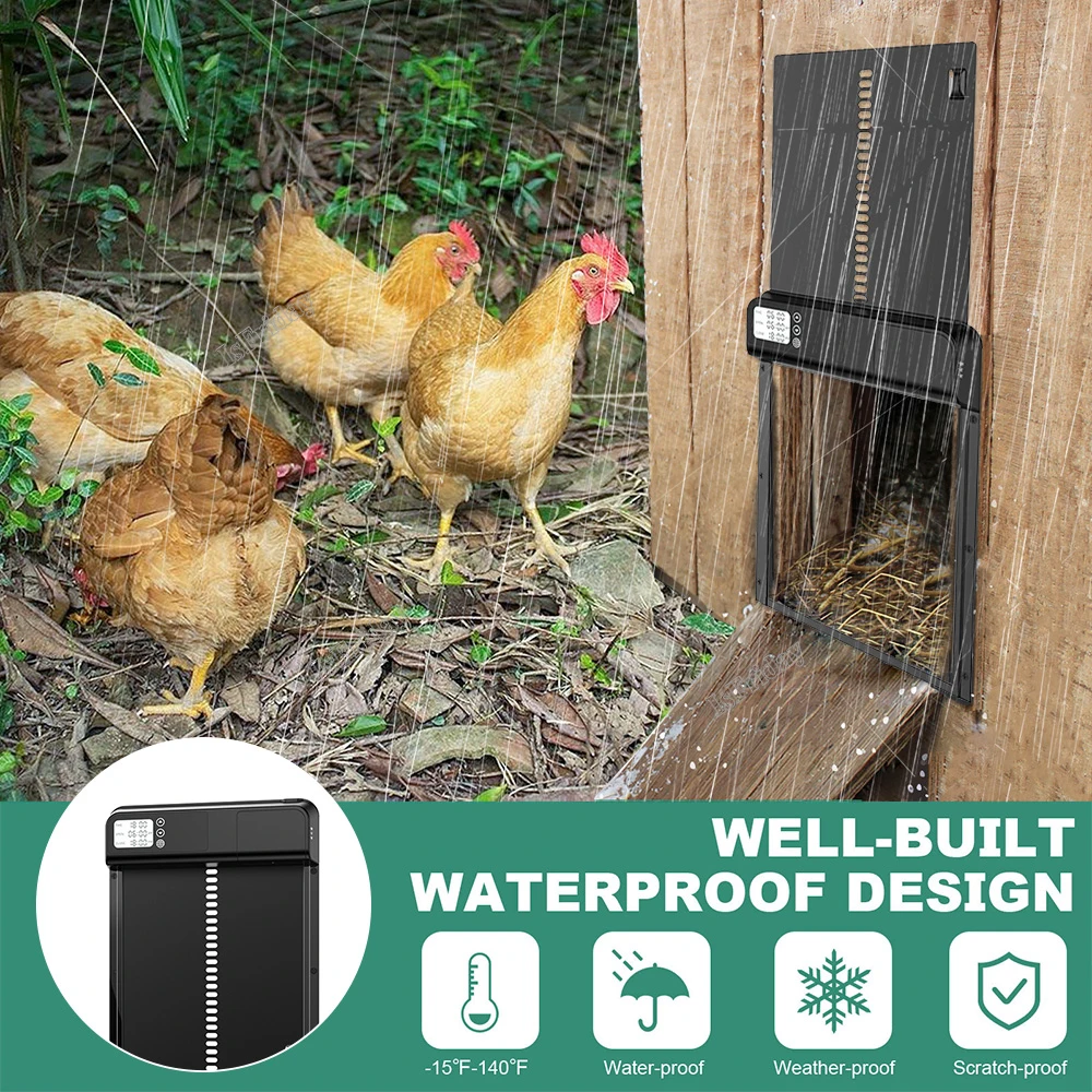 

Newest Automatic Timer for Chicken Coop Door,Intelligent Anti-Pinch Induction,IPX3 Waterproof Electric Poultry Gate for Farm