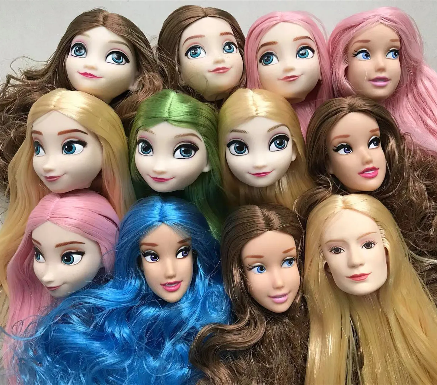 Long Hair Princess Doll Head DIY Dressing Soft Hair Doll Parts Belle Elsa Ana Alice Girl Favorite Collection Doll Toy Figures