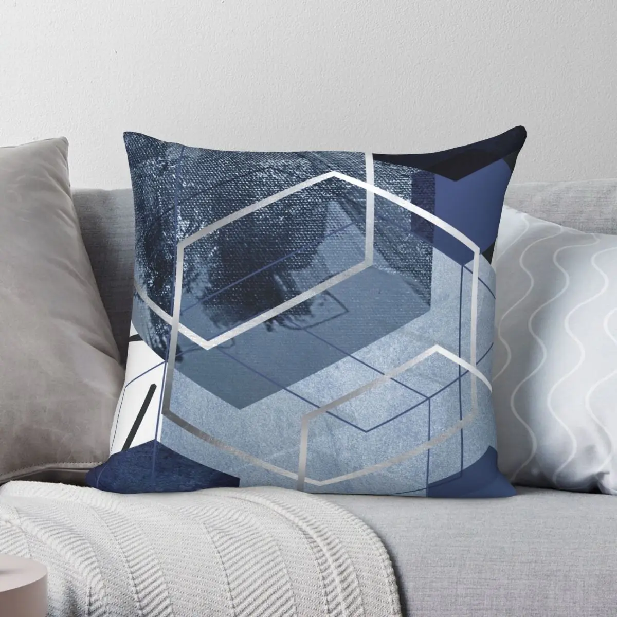 

Abstract Blue Geometric Square Pillowcase Polyester Linen Velvet Printed Zip Decor Throw Pillow Case Sofa Seater Cushion Cover