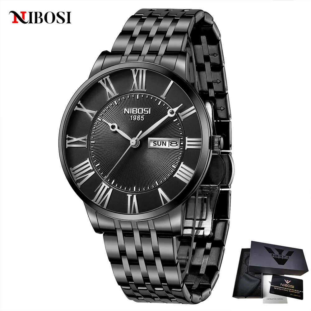 

NIBOSI Top Brand Luxury Mens Watches Luminous Waterproof Stainless Steel Quartz Watch Men Auto Date Calendar Business Wristwatch